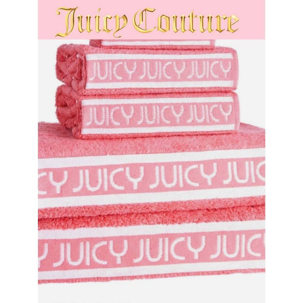 Juicy Couture Home Juicy Logo Textured  Bath & Towel Set- Pink Coral